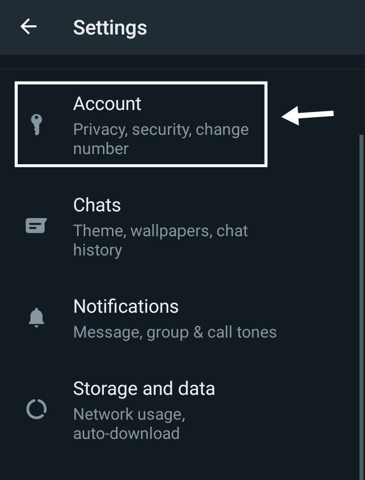 WhatsApp Account Delete Karne Ke liye Account Option Par Click Kare