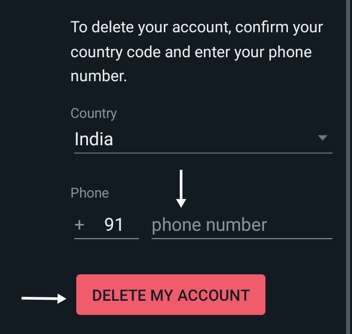 Add Phone Number Delete My Account